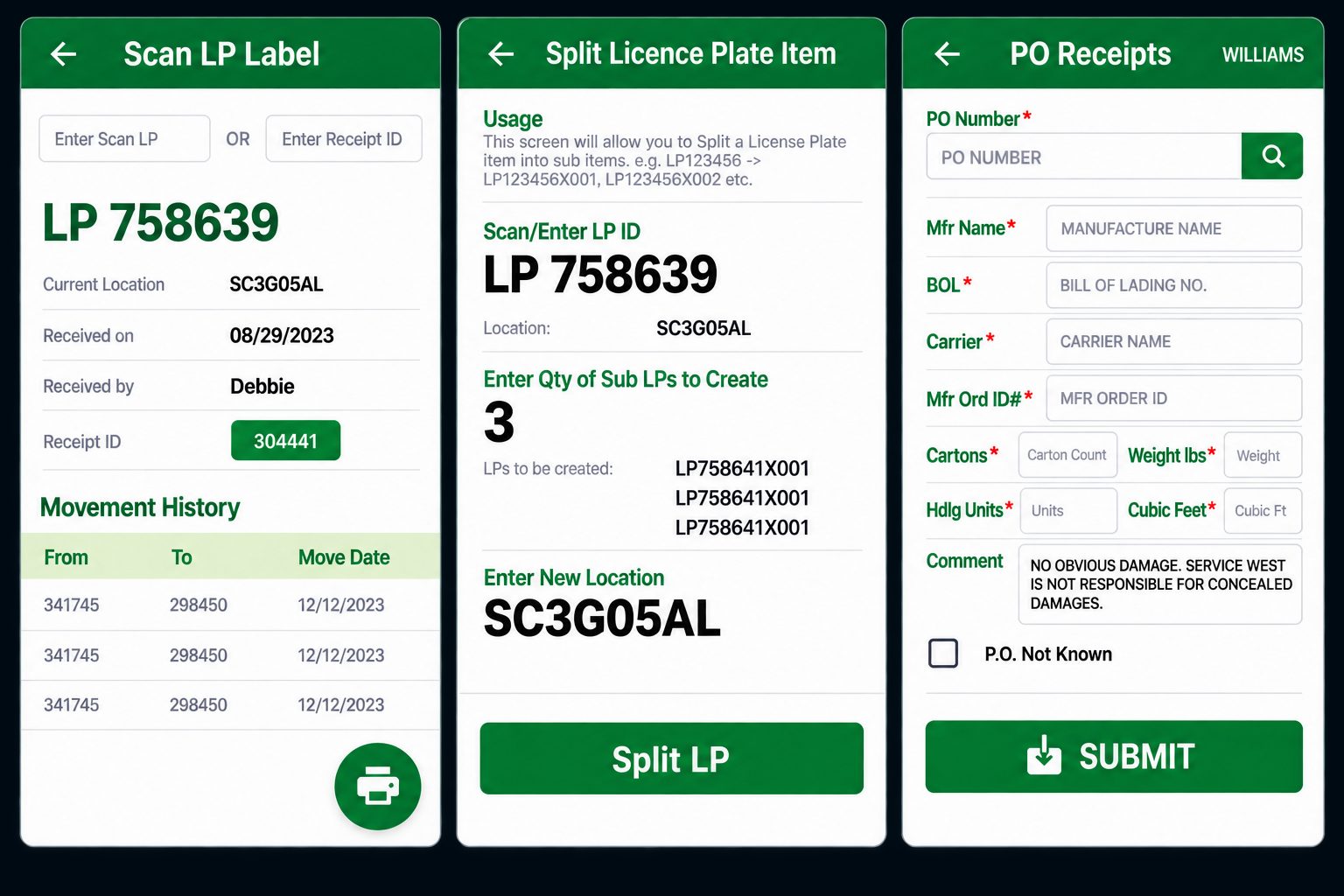 Barcode warehouse mobile app